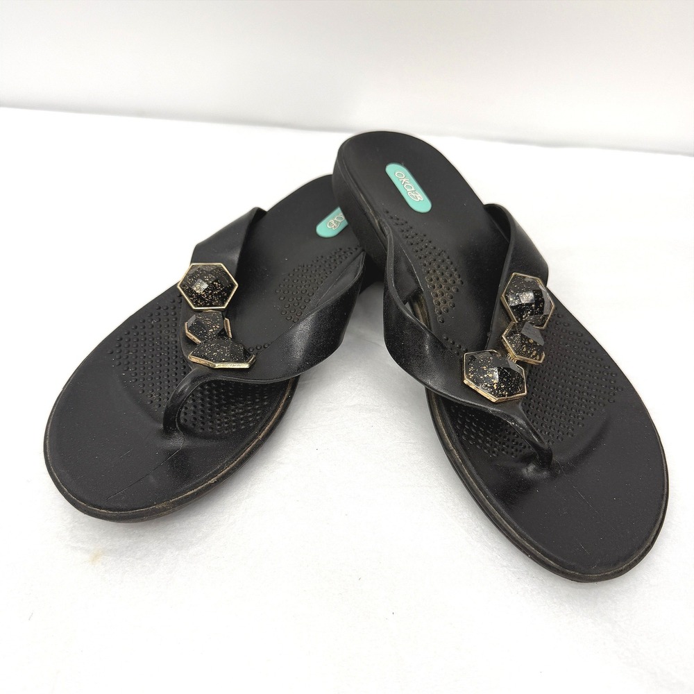 Oka-B Flip Flop Sandals Black Jeweled Beaded Summer Beach Women's Size ML